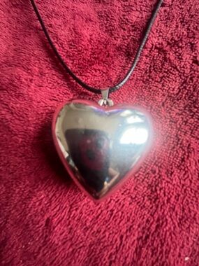 Upcycled Polished Silver Heart Pendant Necklace on Black Wax Cord Sustainable
